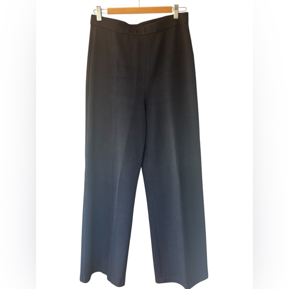 St. John Collection Slate Blue Santana Knit Wide-Leg Trousers Size 10